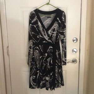 Black and a White faux-wrap dress